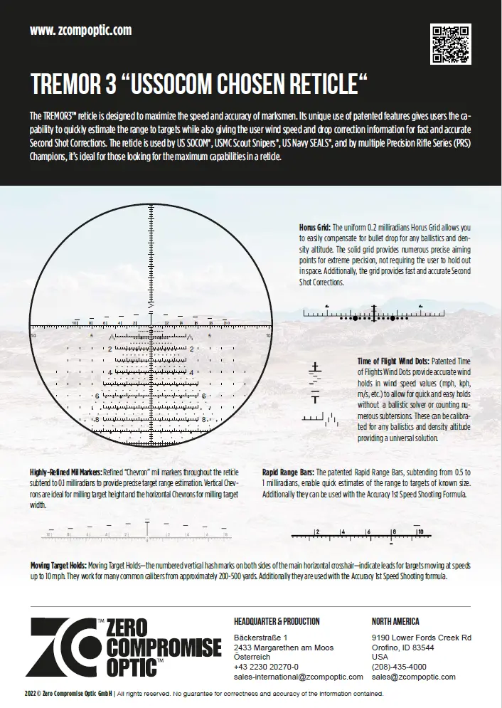 ������ ZCO ZC420 4-20x50 FFP CCW 0.1MIL FDE (����� Tremor3) � ����������